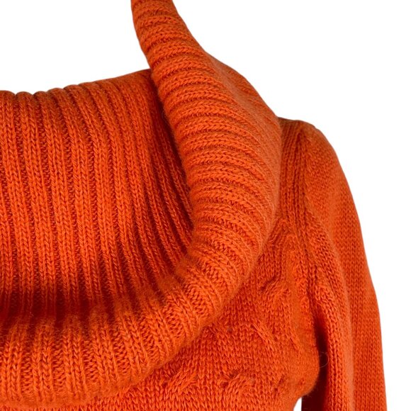 Anthropologie Hekla & Co Wool Blend Burnt Orange Cable Knit Cowl Neck Sweater S - Picture 7 of 13